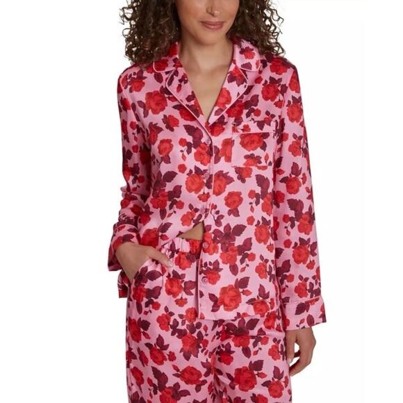 LOFT Pink and Red Floral Pajama Set - Picture 1 of 9